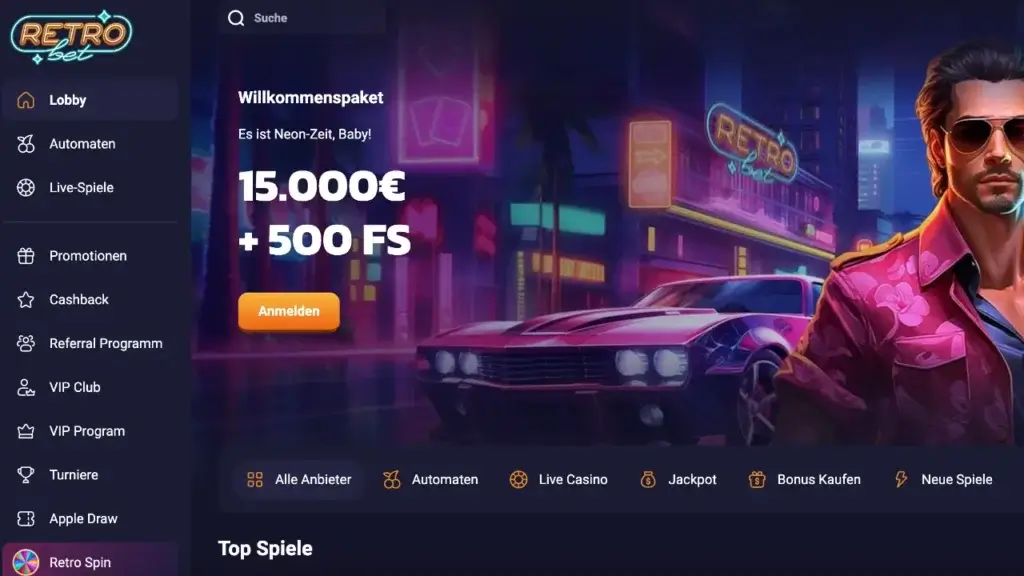 RetroBet Casino Webseite